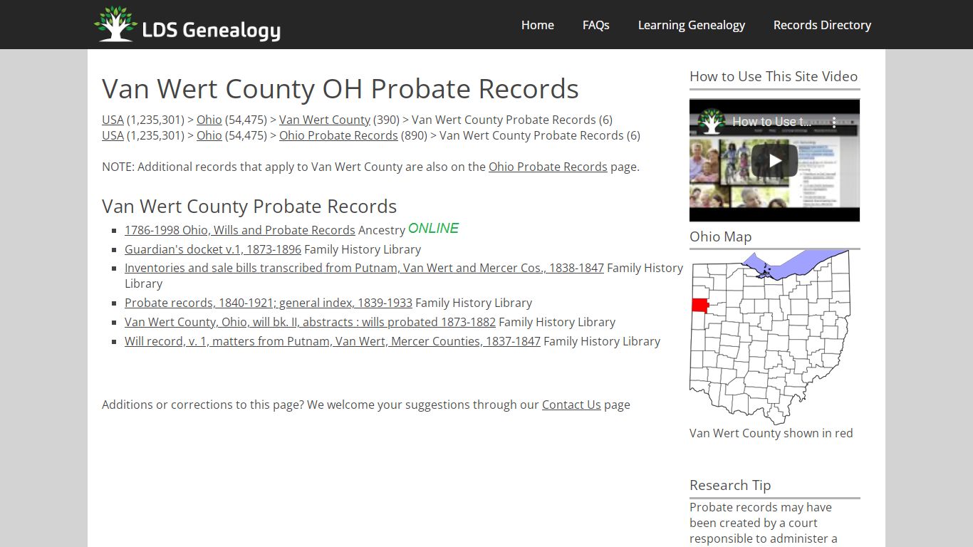 Van Wert County OH Probate Records - LDS Genealogy